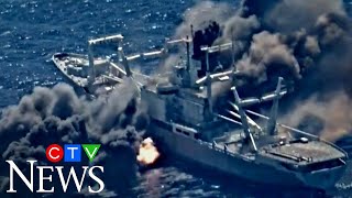 Watch this decommissioned US Navy ship get blown up during a military training exercise [upl. by Ettenotna]