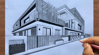 How to Draw a House in TwoPoint Perspective Step by Step [upl. by Kal]