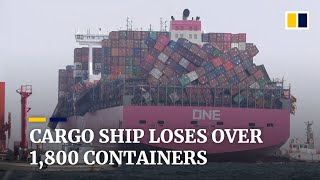 Cargo ship ONE Apus loses more than 1800 containers in Pacific storm [upl. by Claudina]