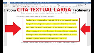 NORMAS APA HACER UNA CITA TEXTUAL 40 PALABRAS O MÁS EN WORD SÉPTIMA EDICIÓN 7ma PASO A PASO [upl. by Airogerg945]