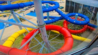 Waterslides at Trzy Fale Aquapark Słupsk in Poland [upl. by Ailegave835]